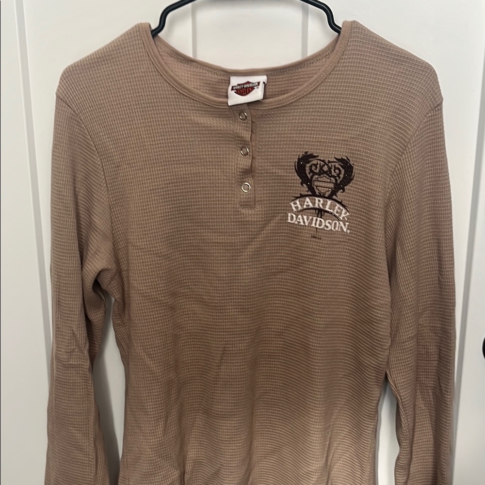 Harley Davidson Beige Long Sleeve Henley